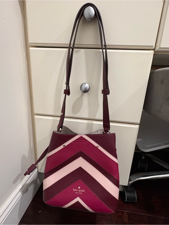kate spade Handbags - kate spade Chevron Colorblock Leather Shoulder Bag in Burgundy & Pink